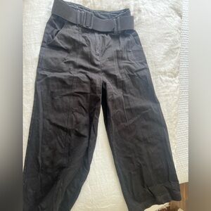 Black wide leg belted intermix trousers